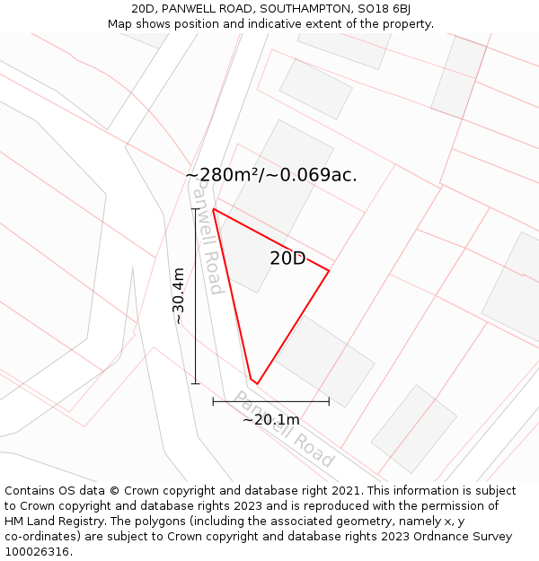 20D, PANWELL ROAD, SOUTHAMPTON, SO18 6BJ: Plot and title map