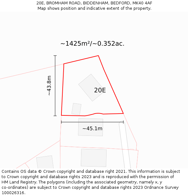 20E, BROMHAM ROAD, BIDDENHAM, BEDFORD, MK40 4AF: Plot and title map