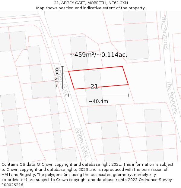 21, ABBEY GATE, MORPETH, NE61 2XN: Plot and title map