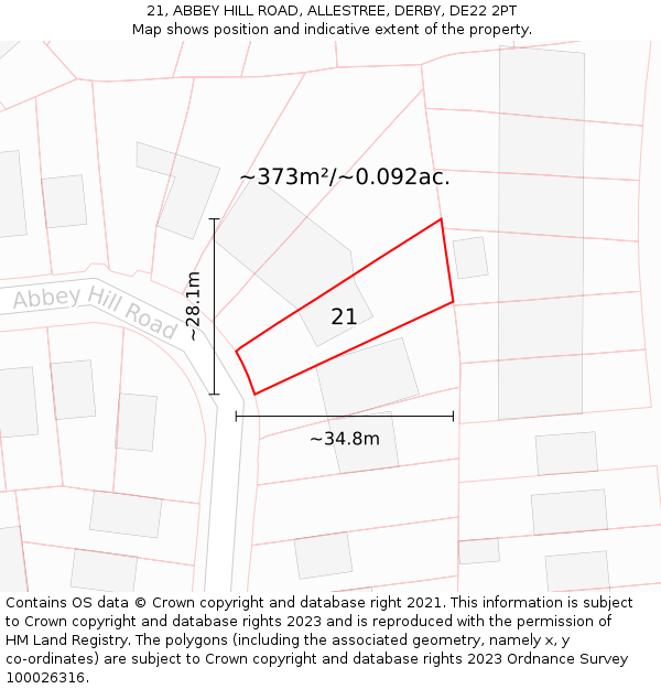 21, ABBEY HILL ROAD, ALLESTREE, DERBY, DE22 2PT: Plot and title map