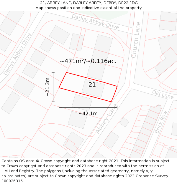 21, ABBEY LANE, DARLEY ABBEY, DERBY, DE22 1DG: Plot and title map