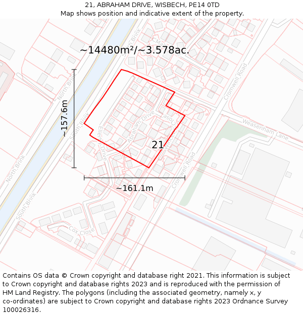 21, ABRAHAM DRIVE, WISBECH, PE14 0TD: Plot and title map
