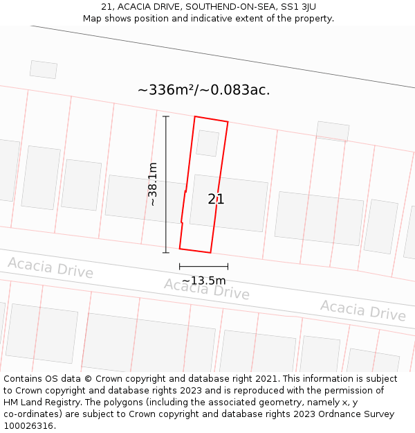 21, ACACIA DRIVE, SOUTHEND-ON-SEA, SS1 3JU: Plot and title map
