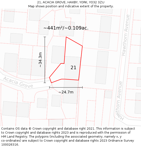 21, ACACIA GROVE, HAXBY, YORK, YO32 3ZU: Plot and title map