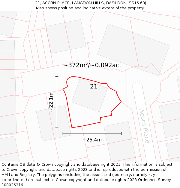 21, ACORN PLACE, LANGDON HILLS, BASILDON, SS16 6RJ: Plot and title map
