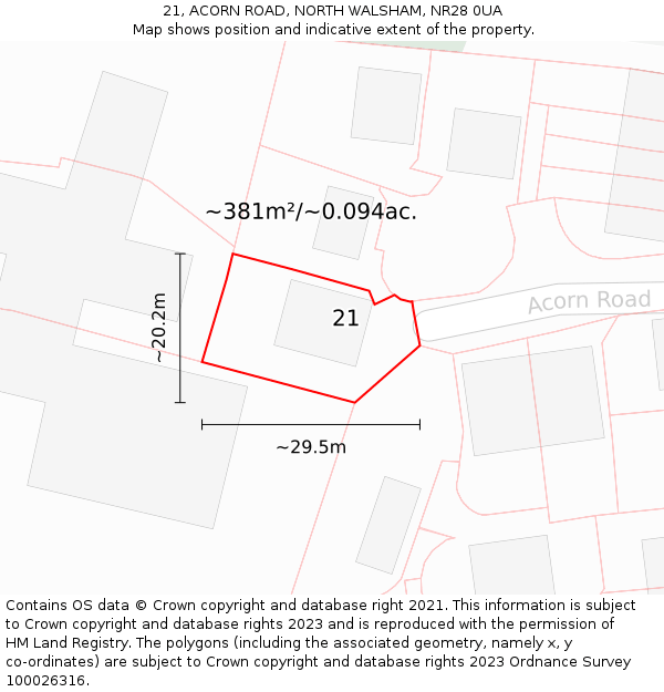 21, ACORN ROAD, NORTH WALSHAM, NR28 0UA: Plot and title map