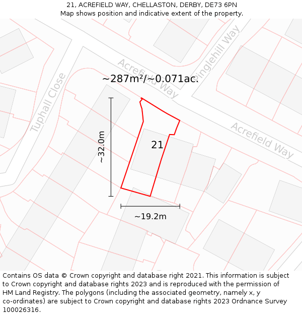 21, ACREFIELD WAY, CHELLASTON, DERBY, DE73 6PN: Plot and title map