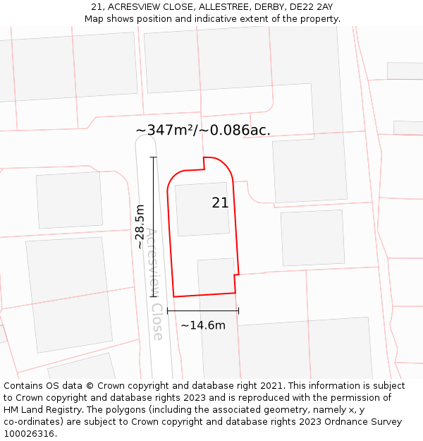 21, ACRESVIEW CLOSE, ALLESTREE, DERBY, DE22 2AY: Plot and title map