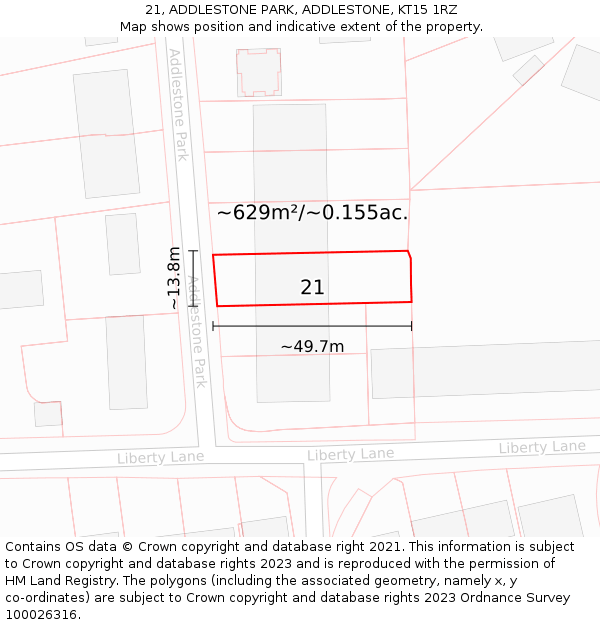 21, ADDLESTONE PARK, ADDLESTONE, KT15 1RZ: Plot and title map