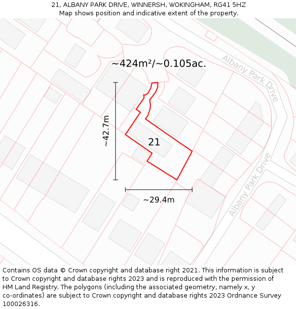 21, ALBANY PARK DRIVE, WINNERSH, WOKINGHAM, RG41 5HZ: Plot and title map