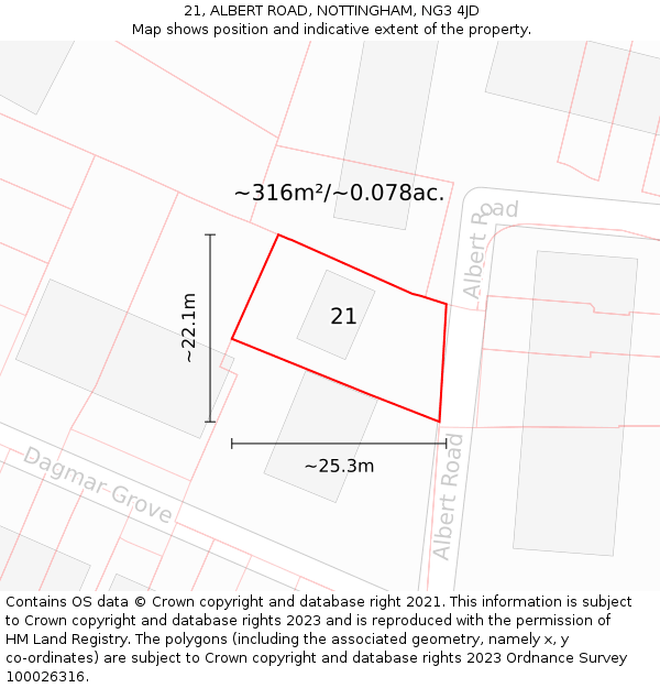 21, ALBERT ROAD, NOTTINGHAM, NG3 4JD: Plot and title map