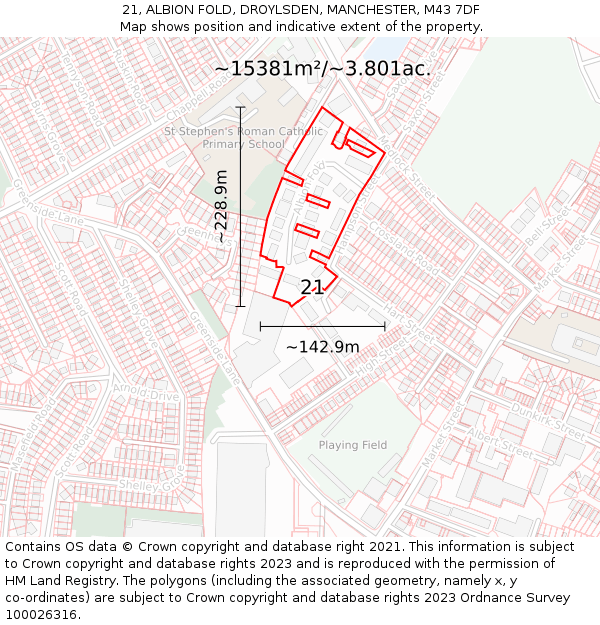 21, ALBION FOLD, DROYLSDEN, MANCHESTER, M43 7DF: Plot and title map