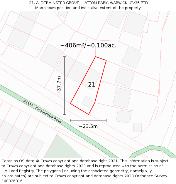21, ALDERMINSTER GROVE, HATTON PARK, WARWICK, CV35 7TB: Plot and title map