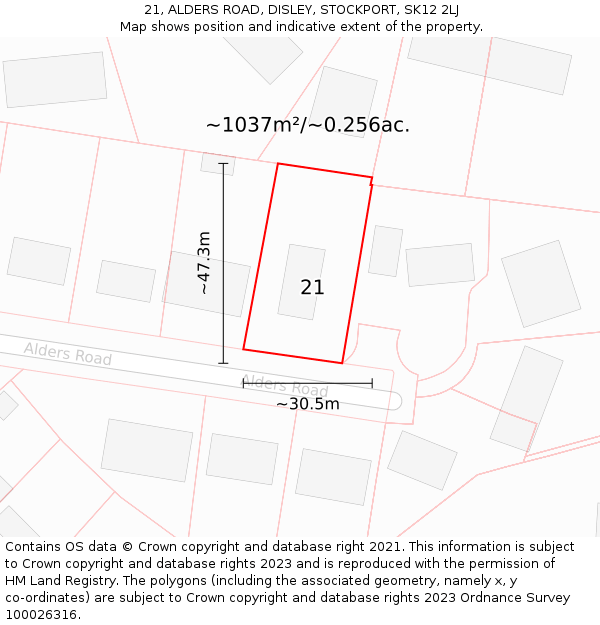 21, ALDERS ROAD, DISLEY, STOCKPORT, SK12 2LJ: Plot and title map