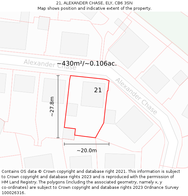 21, ALEXANDER CHASE, ELY, CB6 3SN: Plot and title map
