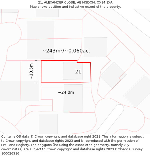 21, ALEXANDER CLOSE, ABINGDON, OX14 1XA: Plot and title map
