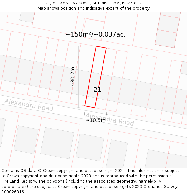 21, ALEXANDRA ROAD, SHERINGHAM, NR26 8HU: Plot and title map