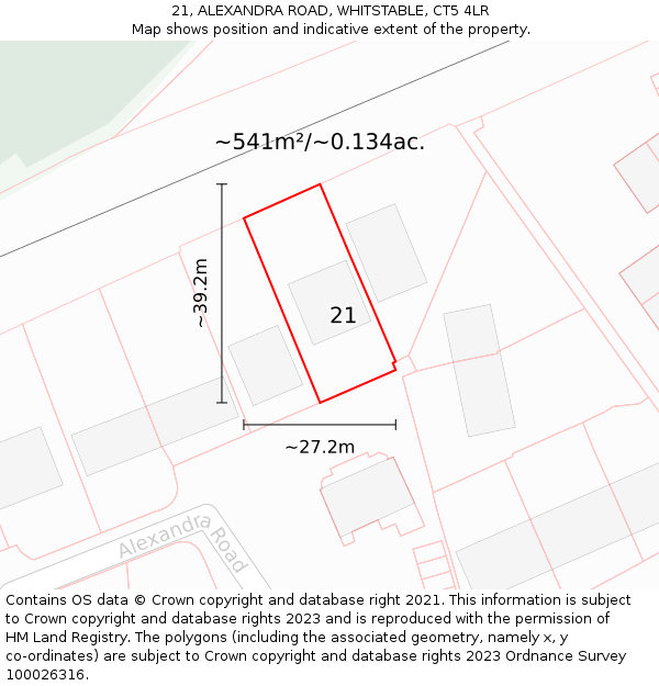 21, ALEXANDRA ROAD, WHITSTABLE, CT5 4LR: Plot and title map