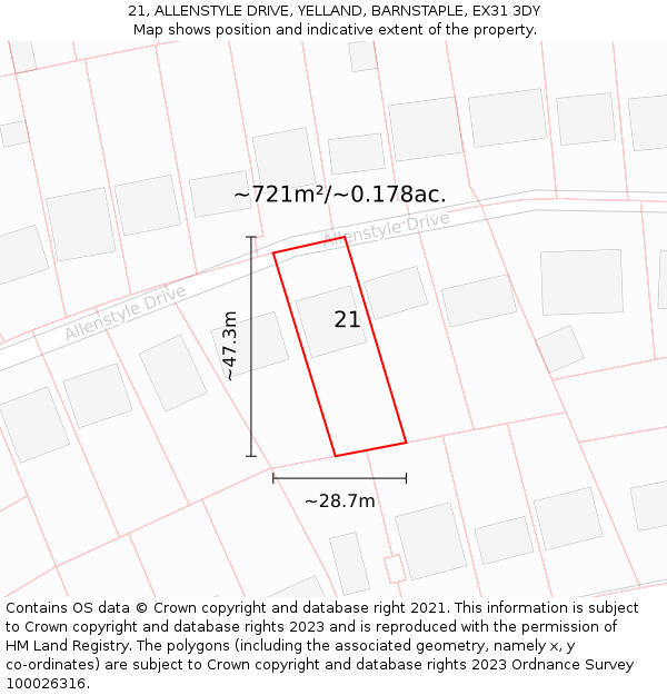 21, ALLENSTYLE DRIVE, YELLAND, BARNSTAPLE, EX31 3DY: Plot and title map