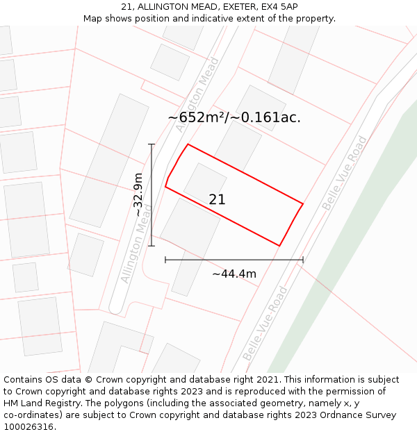 21, ALLINGTON MEAD, EXETER, EX4 5AP: Plot and title map
