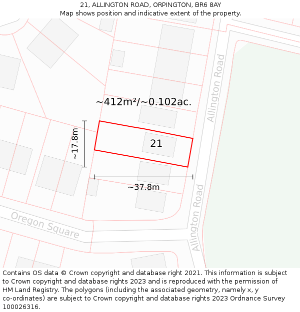 21, ALLINGTON ROAD, ORPINGTON, BR6 8AY: Plot and title map