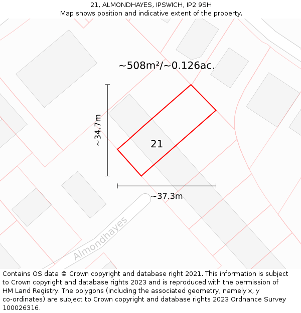 21, ALMONDHAYES, IPSWICH, IP2 9SH: Plot and title map