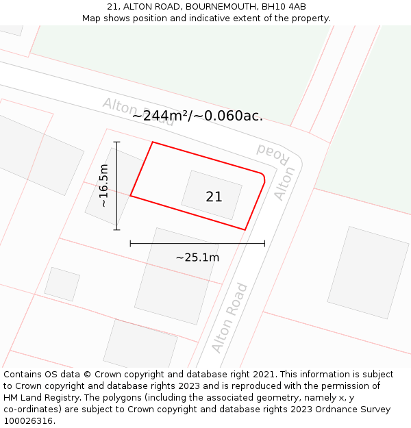 21, ALTON ROAD, BOURNEMOUTH, BH10 4AB: Plot and title map