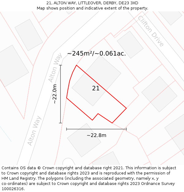 21, ALTON WAY, LITTLEOVER, DERBY, DE23 3XD: Plot and title map