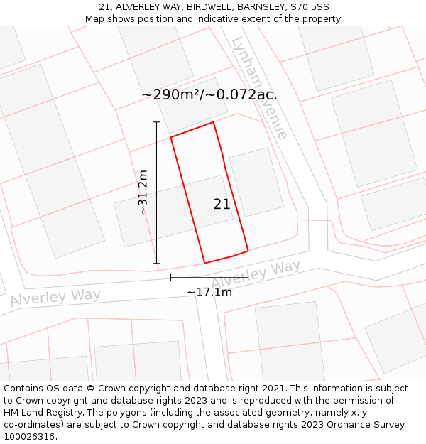 21, ALVERLEY WAY, BIRDWELL, BARNSLEY, S70 5SS: Plot and title map