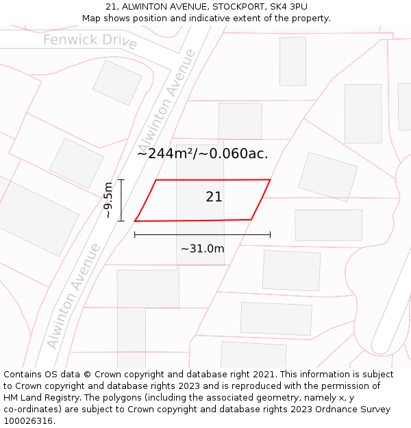 21, ALWINTON AVENUE, STOCKPORT, SK4 3PU: Plot and title map