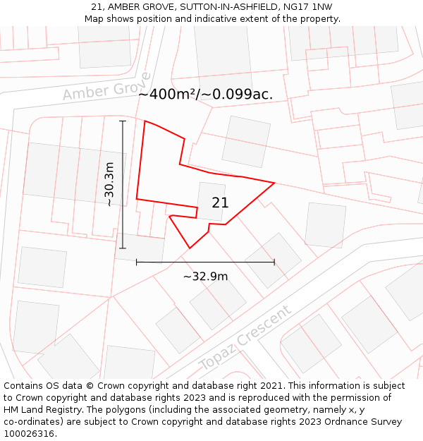 21, AMBER GROVE, SUTTON-IN-ASHFIELD, NG17 1NW: Plot and title map