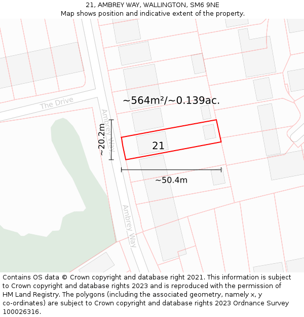 21, AMBREY WAY, WALLINGTON, SM6 9NE: Plot and title map