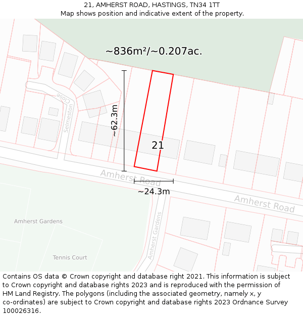 21, AMHERST ROAD, HASTINGS, TN34 1TT: Plot and title map
