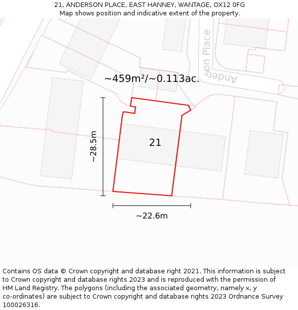 21, ANDERSON PLACE, EAST HANNEY, WANTAGE, OX12 0FG: Plot and title map