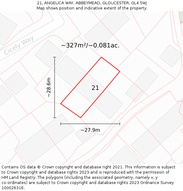 21, ANGELICA WAY, ABBEYMEAD, GLOUCESTER, GL4 5WJ: Plot and title map