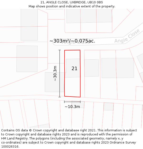 21, ANGLE CLOSE, UXBRIDGE, UB10 0BS: Plot and title map