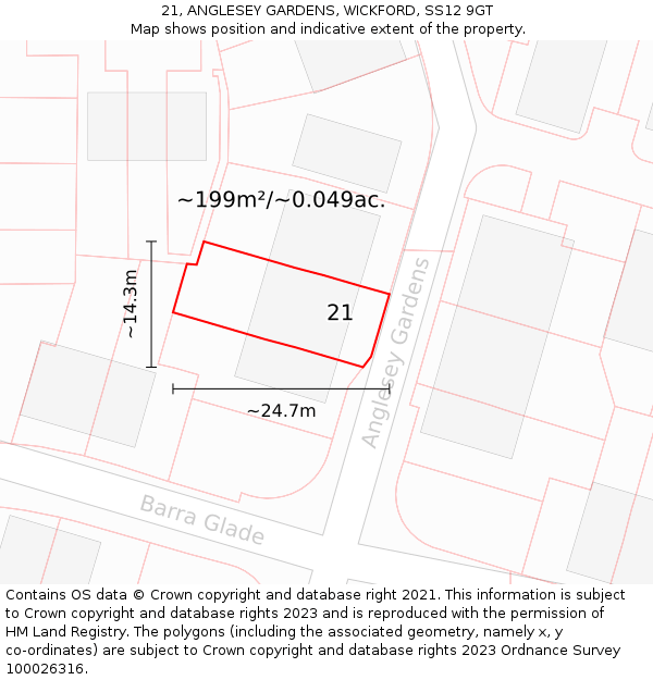 21, ANGLESEY GARDENS, WICKFORD, SS12 9GT: Plot and title map