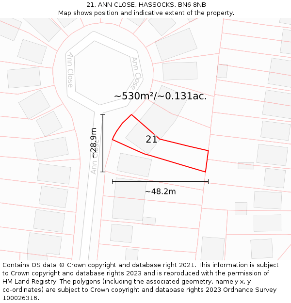 21, ANN CLOSE, HASSOCKS, BN6 8NB: Plot and title map