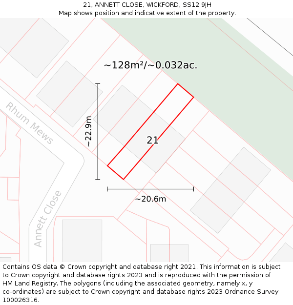 21, ANNETT CLOSE, WICKFORD, SS12 9JH: Plot and title map