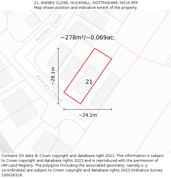 21, ANNIES CLOSE, HUCKNALL, NOTTINGHAM, NG15 6FR: Plot and title map