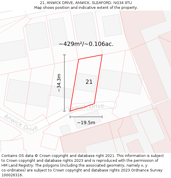 21, ANWICK DRIVE, ANWICK, SLEAFORD, NG34 9TU: Plot and title map