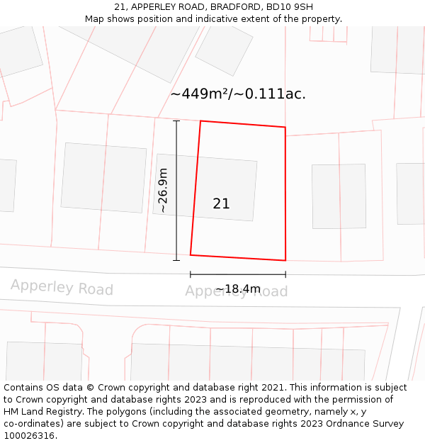 21, APPERLEY ROAD, BRADFORD, BD10 9SH: Plot and title map