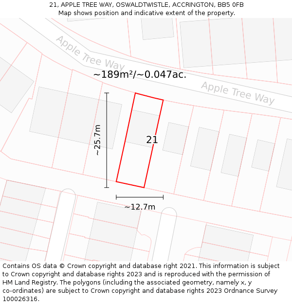 21, APPLE TREE WAY, OSWALDTWISTLE, ACCRINGTON, BB5 0FB: Plot and title map