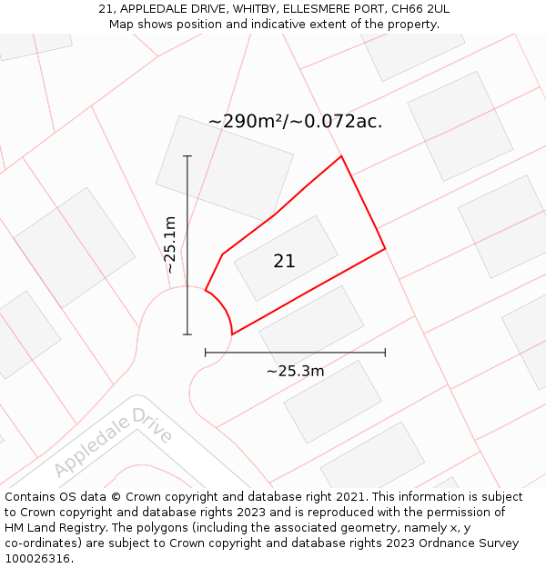 21, APPLEDALE DRIVE, WHITBY, ELLESMERE PORT, CH66 2UL: Plot and title map