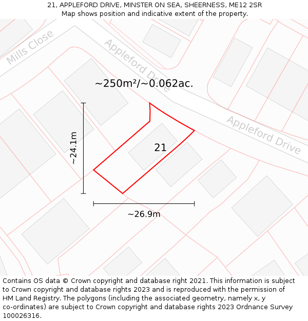 21, APPLEFORD DRIVE, MINSTER ON SEA, SHEERNESS, ME12 2SR: Plot and title map