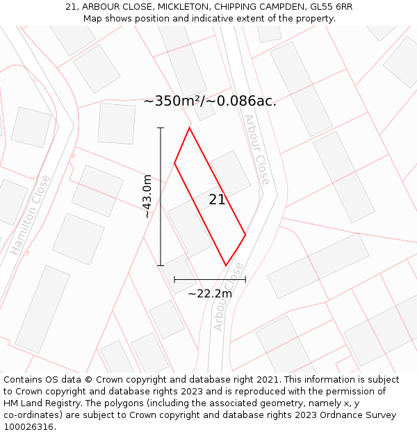 21, ARBOUR CLOSE, MICKLETON, CHIPPING CAMPDEN, GL55 6RR: Plot and title map