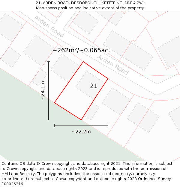 21, ARDEN ROAD, DESBOROUGH, KETTERING, NN14 2WL: Plot and title map