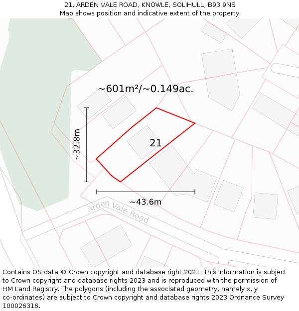 21, ARDEN VALE ROAD, KNOWLE, SOLIHULL, B93 9NS: Plot and title map