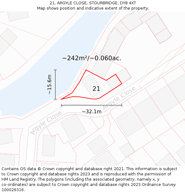 21, ARGYLE CLOSE, STOURBRIDGE, DY8 4XT: Plot and title map