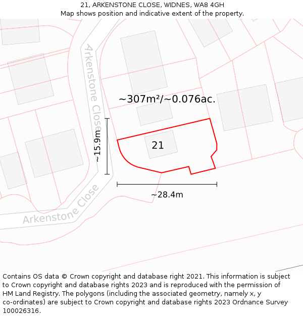 21, ARKENSTONE CLOSE, WIDNES, WA8 4GH: Plot and title map
